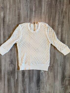 Maje Cream Cable-Knit Crewneck Sweater